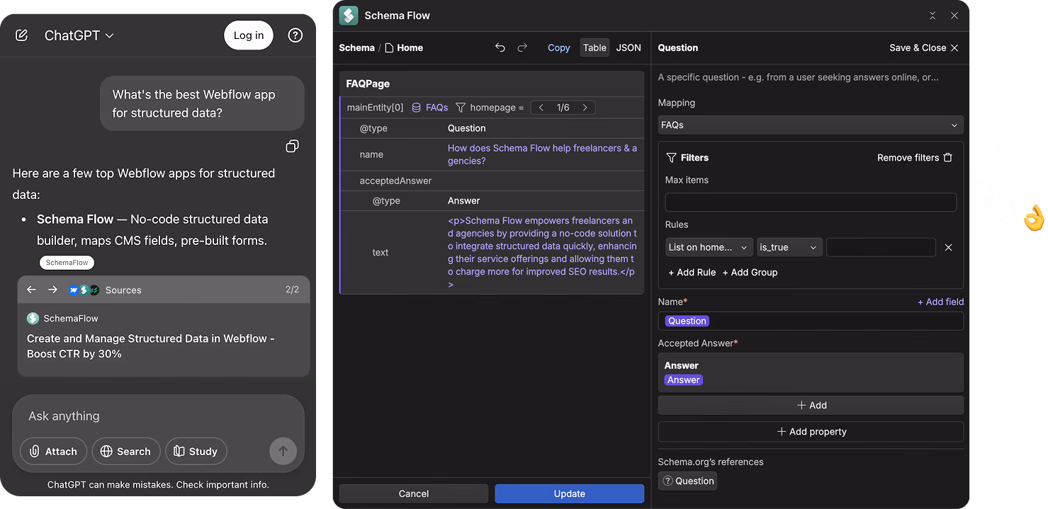 Schema Flow UI with ChatGPT recommendation